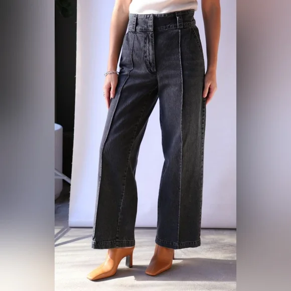 High rise, wide leg, Rachel Comey Elio denim trousers in washed black - Picture 1 of 10